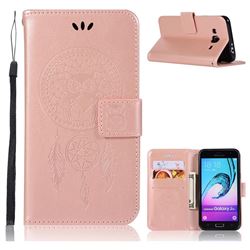 Intricate Embossing Owl Campanula Leather Wallet Case for Samsung Galaxy J3 2016 J320 - Rose Gold
