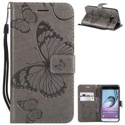 Embossing 3D Butterfly Leather Wallet Case for Samsung Galaxy J3 2016 J320 - Gray