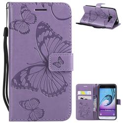 Embossing 3D Butterfly Leather Wallet Case for Samsung Galaxy J3 2016 J320 - Purple
