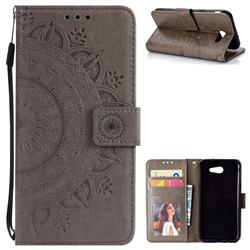 Intricate Embossing Datura Leather Wallet Case for Samsung Galaxy J3 2016 J320 - Gray