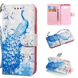 Blue Peacock 3D Painted Leather Wallet Phone Case for Samsung Galaxy J3 2016 J320