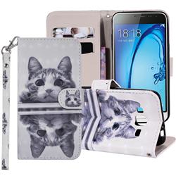 Mirror Cat 3D Painted Leather Phone Wallet Case Cover for Samsung Galaxy J3 2016 J320