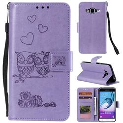 Embossing Owl Couple Flower Leather Wallet Case for Samsung Galaxy J3 2016 J320 - Purple