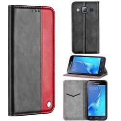 Classic Business Ultra Slim Magnetic Sucking Stitching Flip Cover for Samsung Galaxy J3 2016 J320 - Red