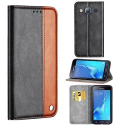 Classic Business Ultra Slim Magnetic Sucking Stitching Flip Cover for Samsung Galaxy J3 2016 J320 - Brown