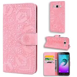 Retro Embossing Mandala Flower Leather Wallet Case for Samsung Galaxy J3 2016 J320 - Pink