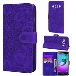 Retro Embossing Mandala Flower Leather Wallet Case for Samsung Galaxy J3 2016 J320 - Purple