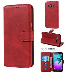 Retro Calf Matte Leather Wallet Phone Case for Samsung Galaxy J3 2016 J320 - Red