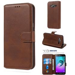 Retro Calf Matte Leather Wallet Phone Case for Samsung Galaxy J3 2016 J320 - Brown