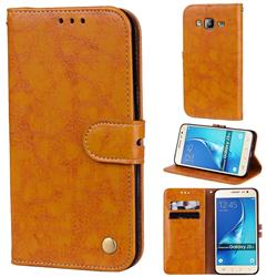 Luxury Retro Oil Wax PU Leather Wallet Phone Case for Samsung Galaxy J3 2016 J320 - Orange Yellow