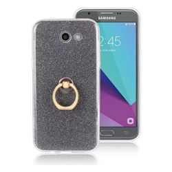 Luxury Soft TPU Glitter Back Ring Cover with 360 Rotate Finger Holder Buckle for Samsung Galaxy J3 2017 Emerge US Edition - Black