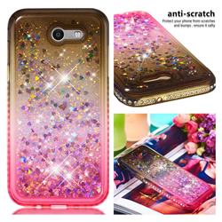 Diamond Frame Liquid Glitter Quicksand Sequins Phone Case for Samsung Galaxy J3 2017 Emerge US Edition - Gray Pink