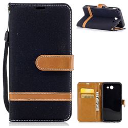 Jeans Cowboy Denim Leather Wallet Case for Samsung Galaxy J3 2017 Emerge - Black