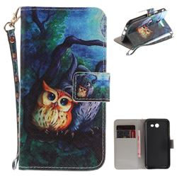 Oil Painting Owl Hand Strap Leather Wallet Case for Samsung Galaxy J3 2017 Emerge