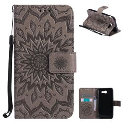 Embossing Sunflower Leather Wallet Case for Samsung Galaxy J3 2017 Emerge - Gray