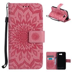 Embossing Sunflower Leather Wallet Case for Samsung Galaxy J3 2017 Emerge - Pink