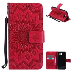 Embossing Sunflower Leather Wallet Case for Samsung Galaxy J3 2017 Emerge - Red