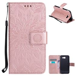 Embossing Sunflower Leather Wallet Case for Samsung Galaxy J3 2017 Emerge - Rose Gold