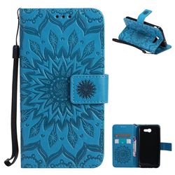 Embossing Sunflower Leather Wallet Case for Samsung Galaxy J3 2017 Emerge - Blue