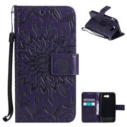 Embossing Sunflower Leather Wallet Case for Samsung Galaxy J3 2017 Emerge - Purple