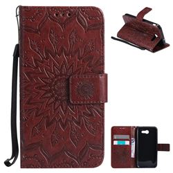 Embossing Sunflower Leather Wallet Case for Samsung Galaxy J3 2017 Emerge - Brown
