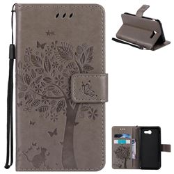 Embossing Butterfly Tree Leather Wallet Case for Samsung Galaxy J3 2017 Emerge - Grey