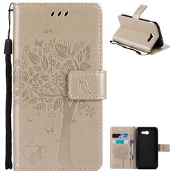 Embossing Butterfly Tree Leather Wallet Case for Samsung Galaxy J3 2017 Emerge - Champagne