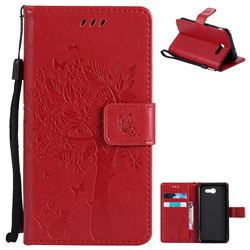 Embossing Butterfly Tree Leather Wallet Case for Samsung Galaxy J3 2017 Emerge - Red