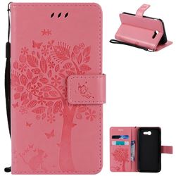 Embossing Butterfly Tree Leather Wallet Case for Samsung Galaxy J3 2017 Emerge - Pink