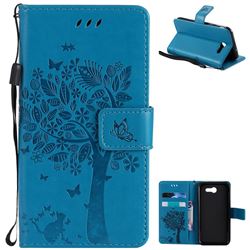 Embossing Butterfly Tree Leather Wallet Case for Samsung Galaxy J3 2017 Emerge - Blue