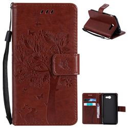 Embossing Butterfly Tree Leather Wallet Case for Samsung Galaxy J3 2017 Emerge - Brown