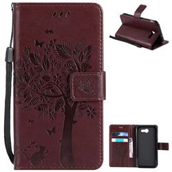 Embossing Butterfly Tree Leather Wallet Case for Samsung Galaxy J3 2017 Emerge - Coffee