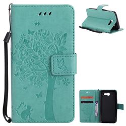 Embossing Butterfly Tree Leather Wallet Case for Samsung Galaxy J3 2017 Emerge - Cyan