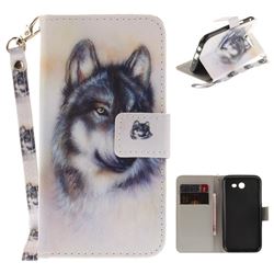 Snow Wolf Hand Strap Leather Wallet Case for Samsung Galaxy J3 2017 Emerge US Edition
