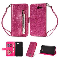 Glitter Shine Leather Zipper Wallet Phone Case for Samsung Galaxy J3 2017 Emerge US Edition - Rose