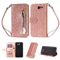 Glitter Shine Leather Zipper Wallet Phone Case for Samsung Galaxy J3 2017 Emerge US Edition - Pink