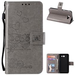 Embossing Owl Couple Flower Leather Wallet Case for Samsung Galaxy J3 2017 Emerge US Edition - Gray