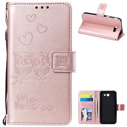 Embossing Owl Couple Flower Leather Wallet Case for Samsung Galaxy J3 2017 Emerge US Edition - Rose Gold