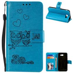 Embossing Owl Couple Flower Leather Wallet Case for Samsung Galaxy J3 2017 Emerge US Edition - Blue