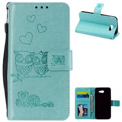 Embossing Owl Couple Flower Leather Wallet Case for Samsung Galaxy J3 2017 Emerge US Edition - Green