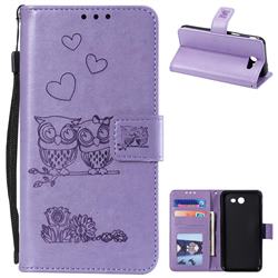 Embossing Owl Couple Flower Leather Wallet Case for Samsung Galaxy J3 2017 Emerge US Edition - Purple
