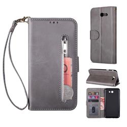 Retro Calfskin Zipper Leather Wallet Case Cover for Samsung Galaxy J3 2017 Emerge US Edition - Grey