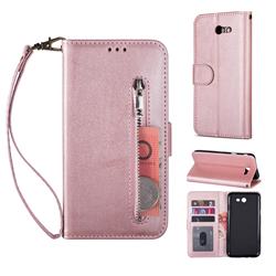 Retro Calfskin Zipper Leather Wallet Case Cover for Samsung Galaxy J3 2017 Emerge US Edition - Rose Gold