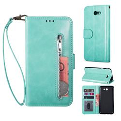 Retro Calfskin Zipper Leather Wallet Case Cover for Samsung Galaxy J3 2017 Emerge US Edition - Mint Green