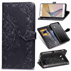 Embossing Imprint Mandala Flower Leather Wallet Case for Samsung Galaxy J3 2017 Emerge US Edition - Black