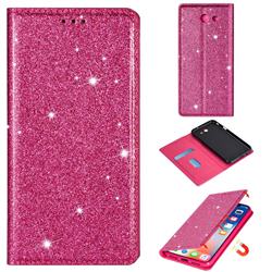 Ultra Slim Glitter Powder Magnetic Automatic Suction Leather Wallet Case for Samsung Galaxy J3 2017 Emerge US Edition - Rose Red