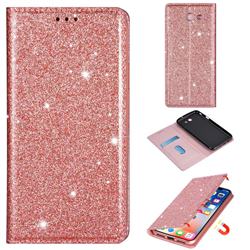 Ultra Slim Glitter Powder Magnetic Automatic Suction Leather Wallet Case for Samsung Galaxy J3 2017 Emerge US Edition - Rose Gold