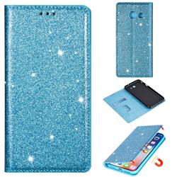 Ultra Slim Glitter Powder Magnetic Automatic Suction Leather Wallet Case for Samsung Galaxy J3 2017 Emerge US Edition - Blue