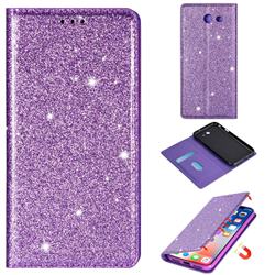Ultra Slim Glitter Powder Magnetic Automatic Suction Leather Wallet Case for Samsung Galaxy J3 2017 Emerge US Edition - Purple