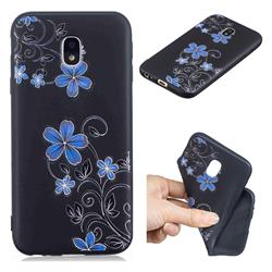 Little Blue Flowers 3D Embossed Relief Black TPU Cell Phone Back Cover for Samsung Galaxy J3 2017 J330 Eurasian